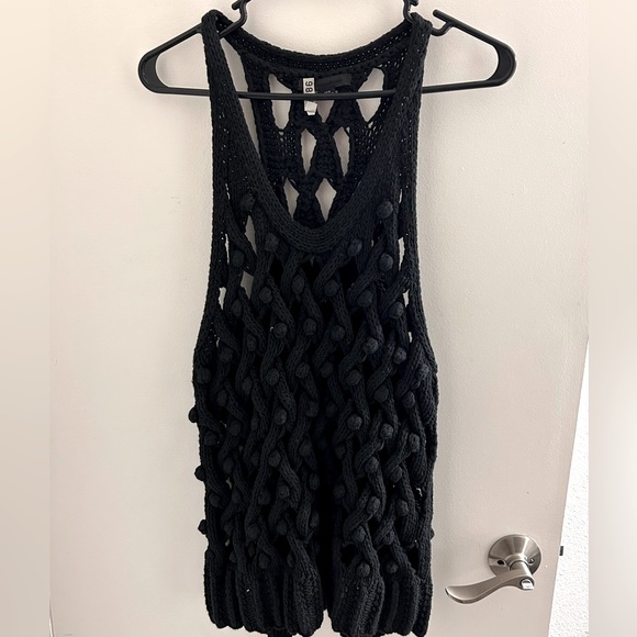 “ALEXANDER WANG”BLACK CHUNKY KNIT TOP-VEST/SIZE M/V-NECK/TUNIC LENGTH/MODERN - Picture 2 of 7